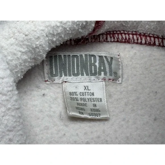 90s Vintage Union Bay Sweatshirt Size XL Maroon Stripe Hoodie Grunge Y2K Logo - Picture 4 of 9